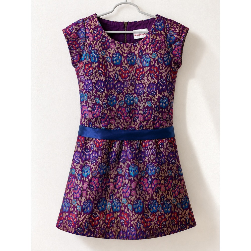 American Girl Brocade Party Dress Kids 7 Purple Excellent Floral Metallic